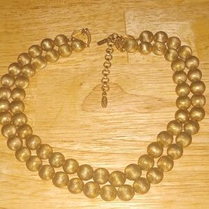 Vintage MONET Textured Gold Tone Double strands Beaded Necklace Choker 16" cute